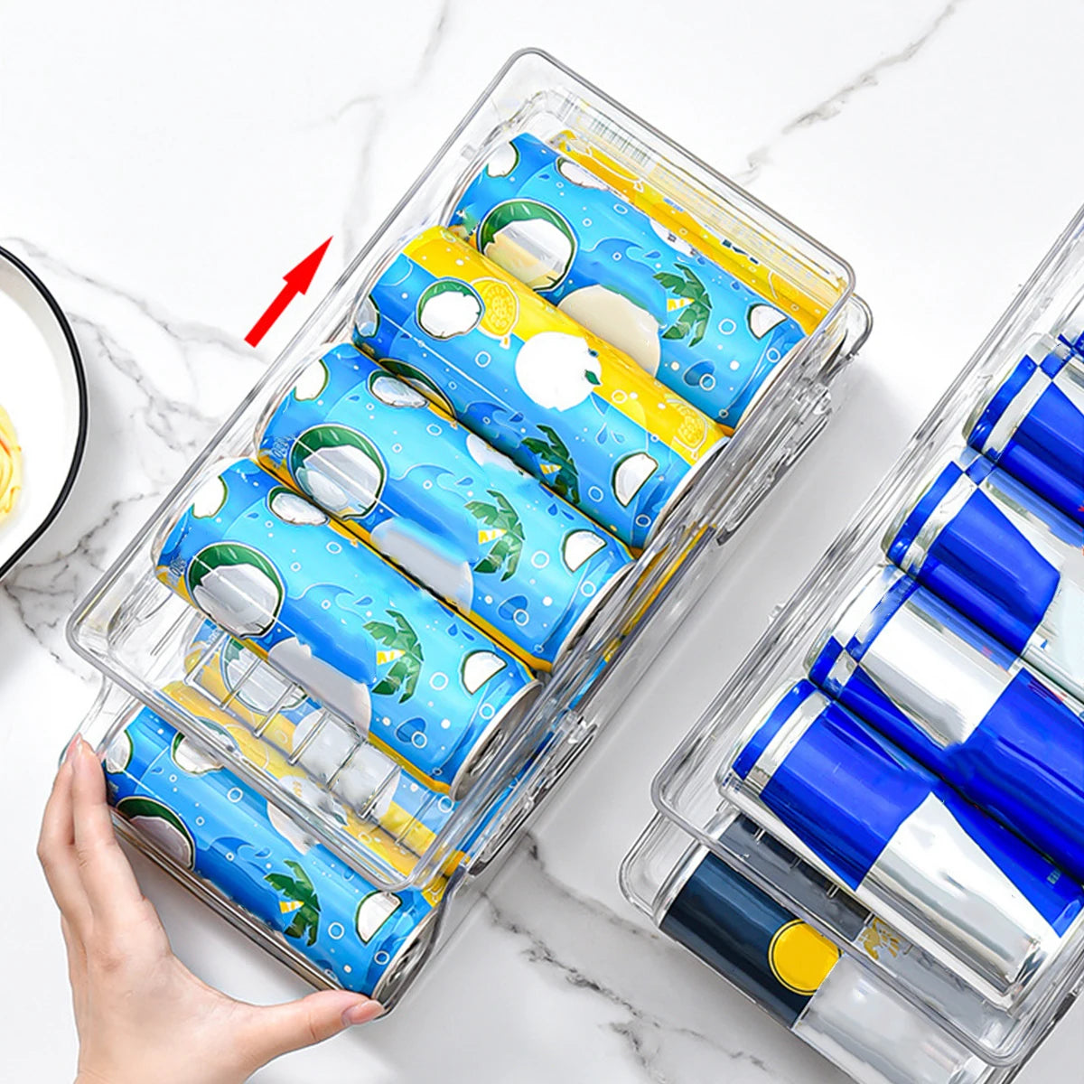 1Pcs Refrigerator Beverage Holder Soda Can Holder Dispenser 2 Tier Automatic Rolling Beverage Beer Soda Can Holder for Fridge