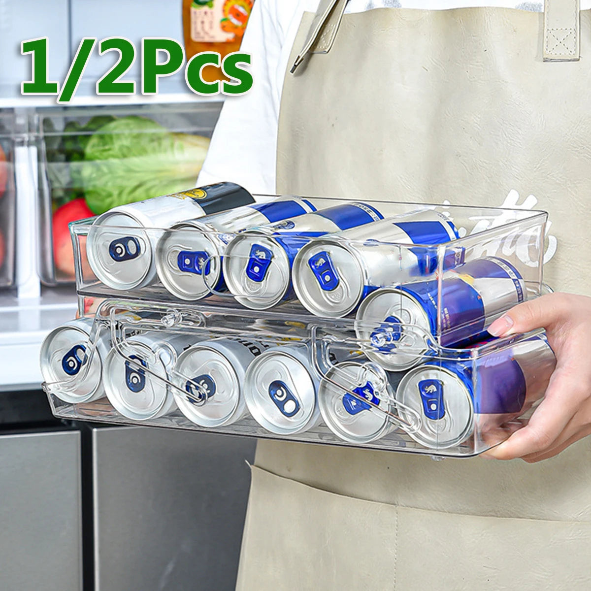 1Pcs Refrigerator Beverage Holder Soda Can Holder Dispenser 2 Tier Automatic Rolling Beverage Beer Soda Can Holder for Fridge