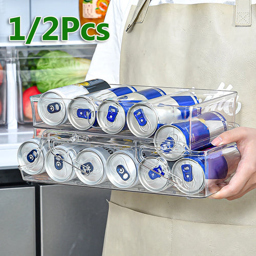 1Pcs Refrigerator Beverage Holder Soda Can Holder Dispenser 2 Tier Automatic Rolling Beverage Beer Soda Can Holder for Fridge